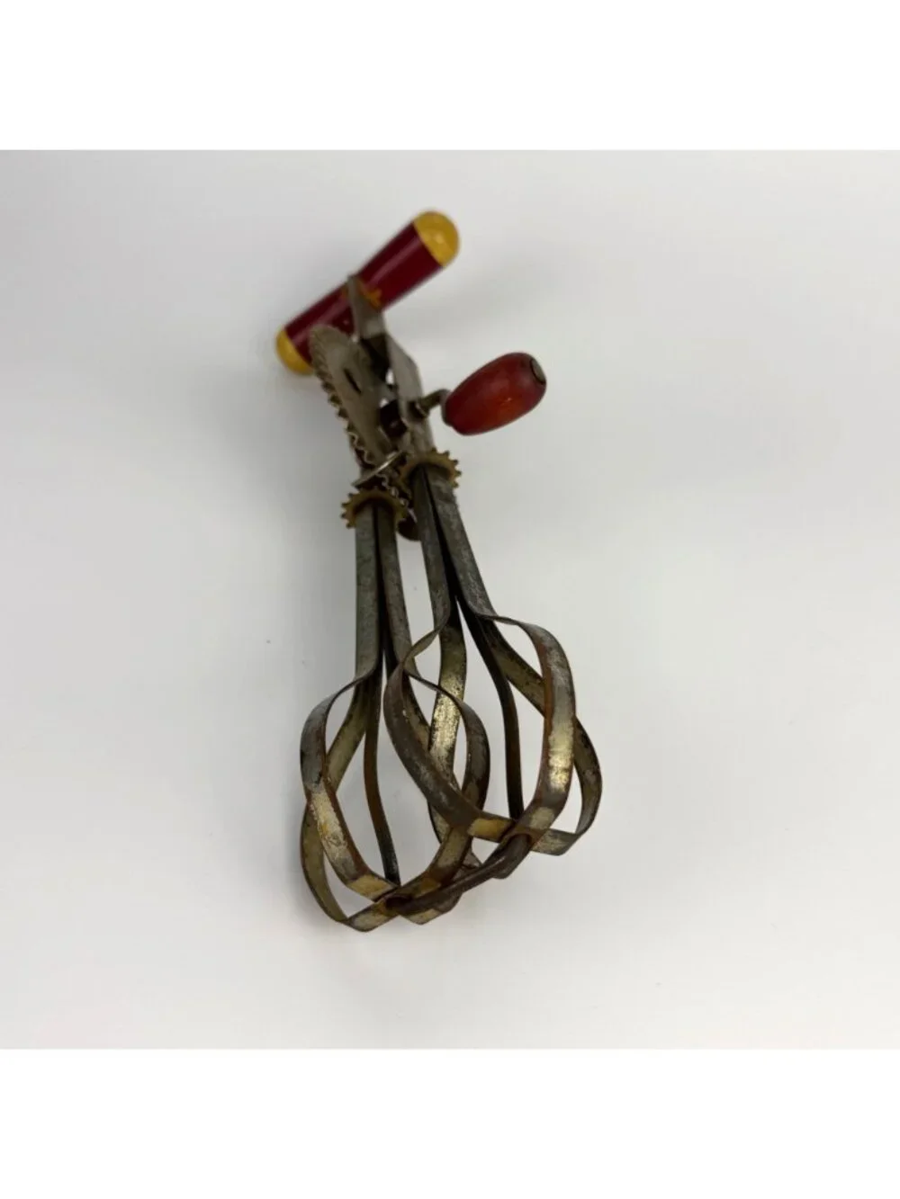 Vintage Ekco A&J High Speed Super Center Drive Egg Beater Hand Mixer Red Wood Ha